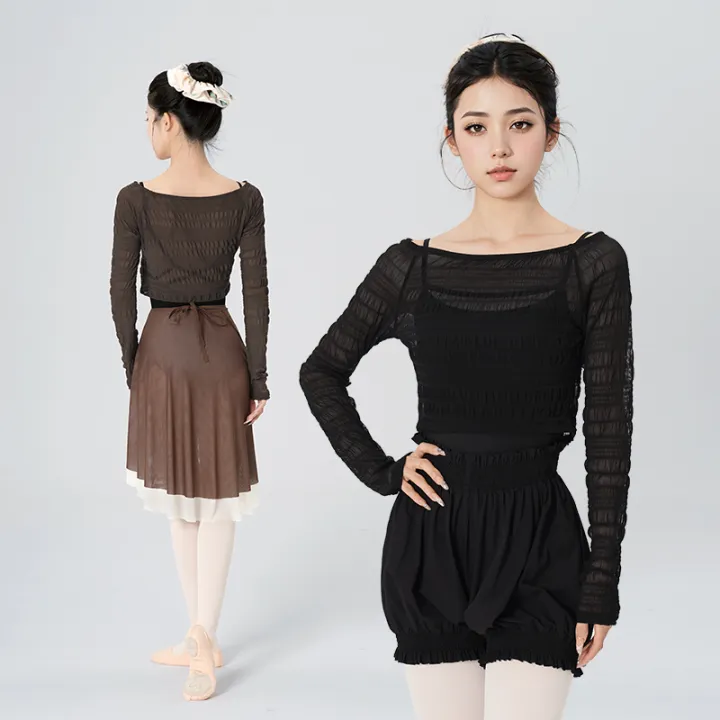 Ballet%20Top%20Women%20Ruffle%20Sleeve%20Dance%20Shirt%20Summer%20Cropped%20Fitted%20Dancewear%20-%20Image%202