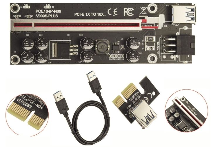Usb Gpu Riser PCIE Riser 1X to 16X Graphics Extension Powered Riser Adapter Card with ...