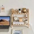 Wooden Double Layer Rack Desk Storage Organizer, Foldable 2-Tier Ladder Shelves, Durable Shelf Flower Pot Seasoning Racks, Sundries Shelf, Home Decor Ladder. 