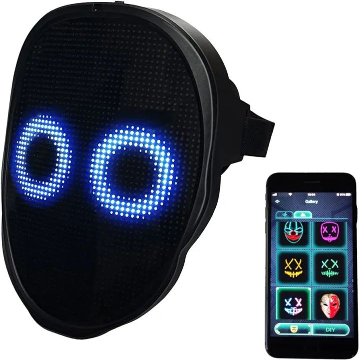 Led Mask with Rechargeable Bluetooth App Controlled, Customizable Shining Mask, LED Lighted Face Transforming Mask