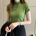 Women's Half-High Neck T-Shirt Fashion Jumper Casual Tops Korean Style Elegant Solid-Coloured Clothing Spring And Summer Season. 
