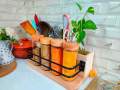 Malaysian pinewood kitchen organizer jar with rack.