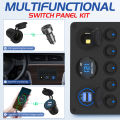 DaierTek 5 Gang Boat Switch Panel Waterproof Car Switch Panel 2.4A Dual USB Port 12V Outlet Digital Voltmeter Blue LED For Auto. 