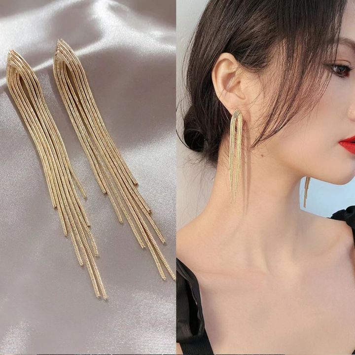 Chain Tassel Long Earrings for Women Light Luxury Premium Dangle Earrings Exaggerated Fashion Design Statement Jewelry