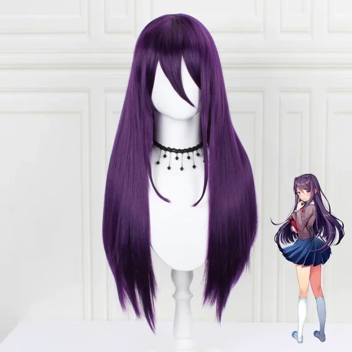 Anime Game Doki Doki Literature Club Yuri Monika Natsuki Sayori DDLC Long Straight Wig Party Synthetic Cosplay Wigs for Women