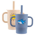 Silicone 180ml Baby Learning Drinking Cup with Handle and Straw Training Cup, Cartoon Printed Leak-Proof Baby Water Cup. 
