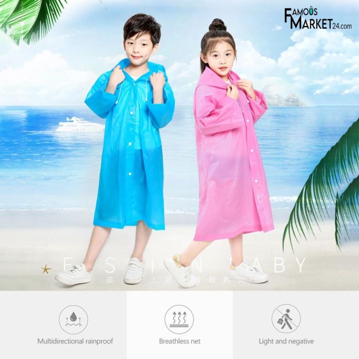 Raincoat for Children, Waterproof Rain Poncho, Reusable EVA Raincoats with Hood and Button, Unisex Toddler Rain Jacket Rain Cape for Boys, Girls, Outdoor, Hiking, Camping