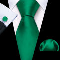 Dark Green Silk Solid Men Ties With Pocket Square Cufflinks Set Elegant Woven High Quality Suit Necktie Wedding Party Barry.Wang. 