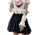 1Pair Fingerless Long Wrist Gloves Arm Warmers False Sleeves Knitted Gloves Finger Sleeves Cover Black White Half Finger Gloves.