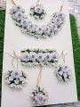 Artificial Flowers Bridal Jewelry Set with Choker Necklace, Earrings, Matha Tikka and 1 hand Bracelet attached With Ring for Bride Fashionable design Wedding Engagement Mehndi for wear. 