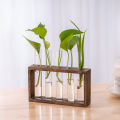 Hydroponic Plants Container with Wood Frame Transparent Glass Test Tube Vase Flower Pot Home Tabletop Bonsai Decorations Crafts. 