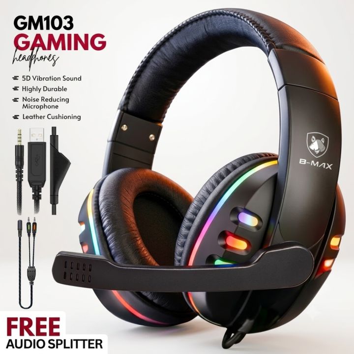 GM103%20Gaming%20Headphones%20-%20Over-Ear%20Stereo%20Sound%20Rgb%20Headset%20with%20360%C3%82%C2%B0%20Adjustable%20Noise%20Reducing%20Microphone%20for%20PC,%20Laptop,%20Mobile,%20PS4,%20Xbox%20-%203.5mm%20Wired%20Plug%20-%20Red%20&%20Black%20-%20By%20FunBug%20-%20Image%202