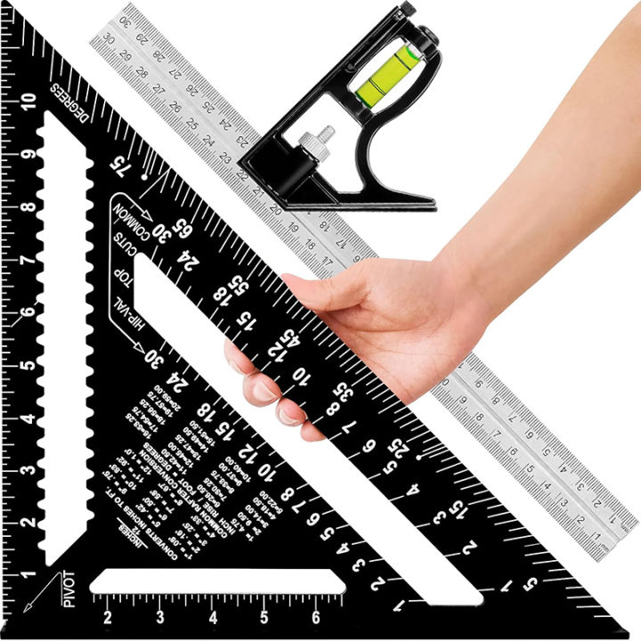 Rafter Triangle Ruler Premium Rafter Square and Combination Triangle Square Set, Woodworking ...