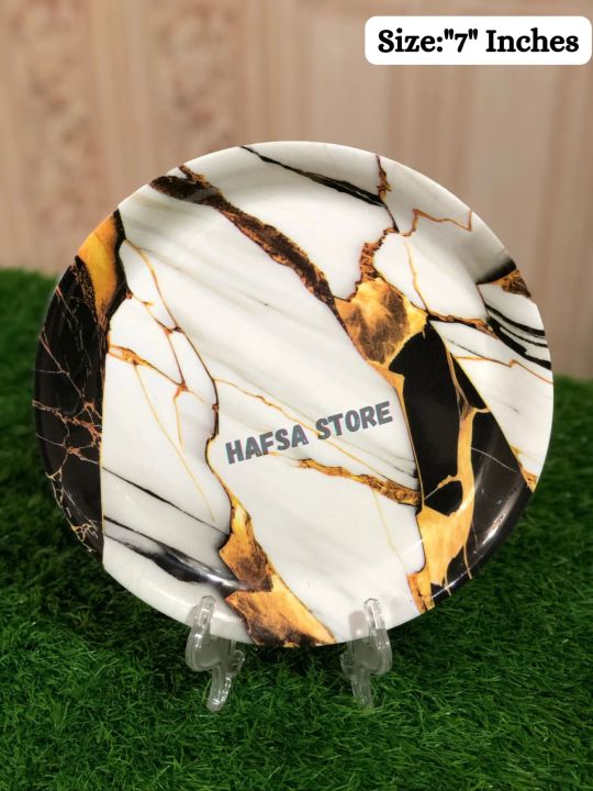 Pack of 6 And 8 Pcs Plates Set Quarter Plate Set Size "7" Inches Marble Design Melamine Double Glazed Premium Quality Heavy Weight Oven Safe Dinnerware Plates Set Dinner Set Plate Multi Function Plate Set Dish Plates Dinning Table Plate Set Food Grade
