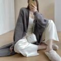 Autumn and winter loose and lazy style open knit coat, thick knee length imitation mink fur long sleeved sweater, warm jacket. 