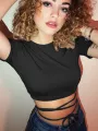 2022 Summer Women Black Short T-Shirts Sexy Crop Tops Short Sleeve Bandage Tee Tops Female Shirts. 