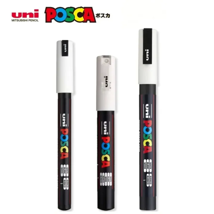 1PC UNI POSCA White & Black & Red- Acrylic Marker Pen for POP Posters ...