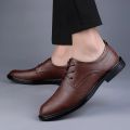 2023 New Spring Autumn Men's Lace-up Dress Shoes Leather Derby Shoes Comfortable Waterproof Formal Office Shoes Black.