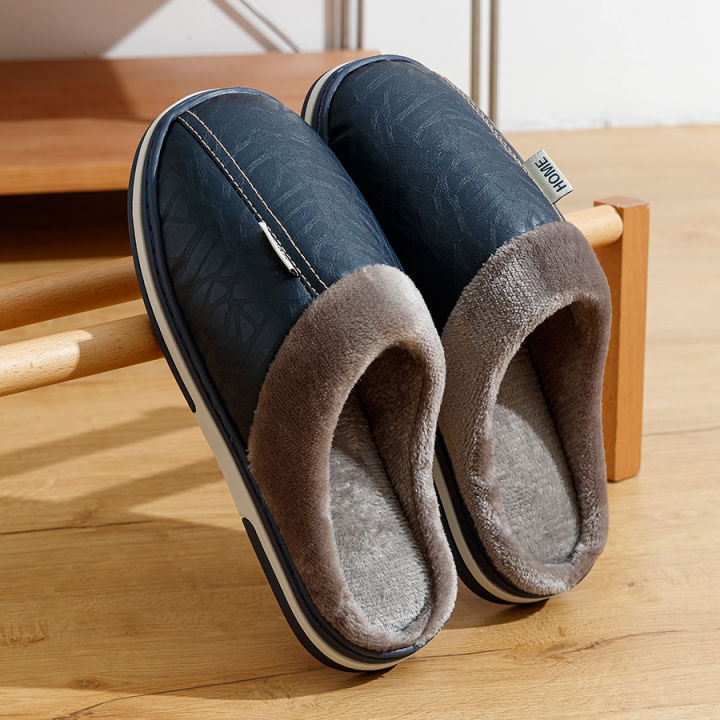 Bedroom%20Fashion%20Warm%20Soft%20Winter%20Men's%20Slippers%20Indoor%20Comfy%20Casual%20Big%20Size%20Anti-slip%20PU%20Surface%20Waterproof%20Home%20Plush%20Shoes%20-%20Image%205