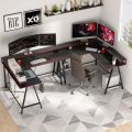 L-Shaped Desk with Shelf, 57 x 51 Inch Corner Computer Gaming Desk with Monitor Stand for Home Office and Gamer, Large PC Laptop Study Writing Table Workstation. 