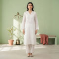 Chikankari Embroidered Linen 2 Piece Outfit Kurti For Women and Girls Casual Everyday Wear Comfortable Breathable Fabric For All Day Wear. 