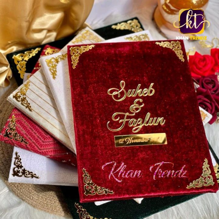 Velvet Nikkah File with Couple name inside Nikkah certificate