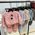 Toddler baby autumn and winter flannel pajamas set Korean style plush thickened home clothes girls thermal underwear set. 