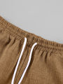 Summer Men's Cotton Linen Texture Stand Collar Short Sleeve Shirt & Shorts Casual Set, Loose Breathable Two-Piece Outfit.