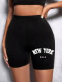 Summer Womens Sports Shorts  New York The Emipure City Letter Printing Fitness Short Pantsstretch Thin Soft Female Sport Swear. 