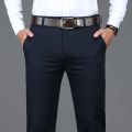 98% Cotton Classic Men's Brown Business Straight Casual Pants Solid Stretch High Waist Office Trousers Male Brand Black Khaki. 