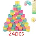 24PCS Rainbow Magic Springs Circle Toys Kids Birthday Party Favors Guests Giveaway Small s Pinata Fillers Flexible Funny Toy. 