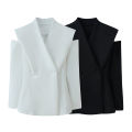 Spring new women's commuting style slim fit with hollowed out design off shoulder long sleeved double breasted suit jacket. 