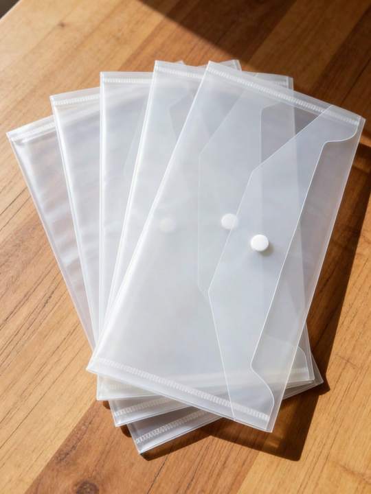 5-piece transparent waterproof file bag, bill bag with button, reusable transparent bill bag, practical organizing folder for th