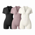 2025 Yoga Jumpsuit Summer Short Sleeve Zipper Sports Wear Gym Fitness Sports Bodysuits Women Fashion Running Yoga Fitness Suit.