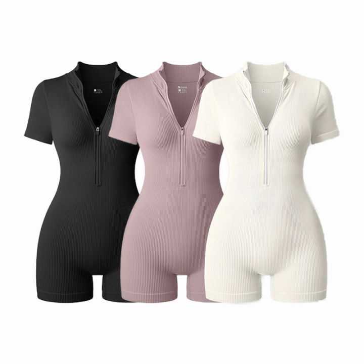 2025 Yoga Jumpsuit Summer Short Sleeve Zipper Sports Wear Gym Fitness Sports Bodysuits Women Fashion Running Yoga Fitness Suit