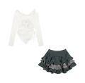 Autumn Japanese Kawaii Two Piece Set Women Sweet Rabbit Print Cute Skirt Suit Female Korean Slim Tops+Princess Cake Skirt 2024.