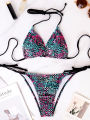 Two-Piece Women's Split Bikini Set Summer Strappy And Lace-Up Colorful Polka Dot Printed Lady's Bikini Beach Vacation Swimsuit.