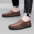 CLOHOO Men's Handmade Thick Rubber Bottom Breathable Casual Leather Shoes Classic Sewn Loafers Comfortable Leisure Footwear. 
