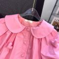 2-10 Years Summer Cute Girls Dress Heart Jewelry Decoration Flip Collar Single Row Buckle Design Dress For Girl.