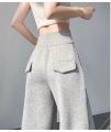 Women's gray sports high waist hanging loose slimming straight leg wide leg pants American sweatpants.. 