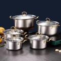 5 Pieces Stainless Steel Cookware Set with Handles - Sizes 16/18/20/22/24cm, Capacities 1150ml to 4250ml. 