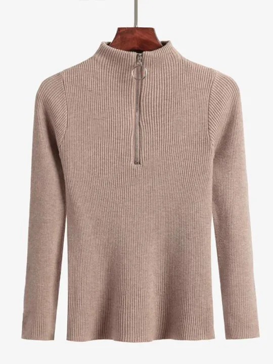 Women%20Fashion%20Solid%20Knitted%20Sweaters%20Vintage%20Long%20Sleeve%20Zip-up%20Basic%20Half%20Turtleneck%20Sweater%20Female%20Pullovers%20Chic%20Casual%20Tops%20-%20Image%205