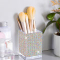 Bling Pen Container with 3 Slots Pencil Holder Makeup Brush Storage Box Rhinestone Desktop Dressing Table Organizer Tool. 