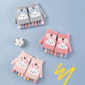 Winter Children Cartoon Gloves Cute Rabbit Thick Warm Kids Half Finger Flip Mittens Outdoor Toddler Windproof Gloves For 1-12Yrs.
