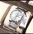 Pecolagar Quartz Men’s Stainless Steel Watch with Day & Date Display – Silver.