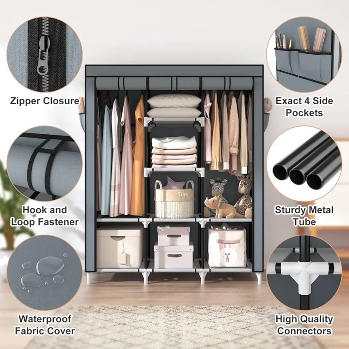 Portable%20Closet%20Wardrobe%20for%20Hanging%20Clothes%20with%202%20Hanging%20Rods%20and%208%20Storage%20Organizer%20-%20Image%203