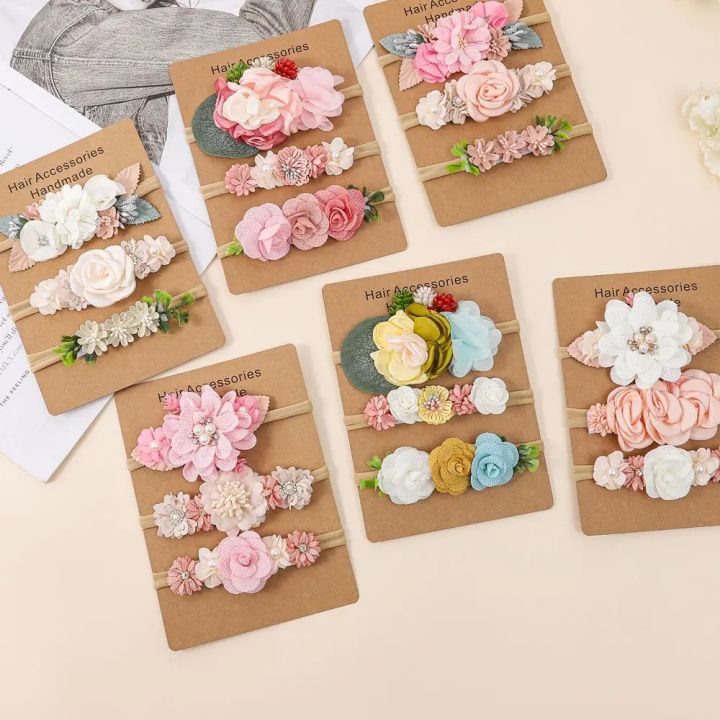 Baby Girl Headband set Cute Baby Elastic Hair Band  Flower Toddler Headbands Headwear Kids Accessories 3pcs/set