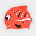 Children's Silicone Waterproof Swimming Cap - Cartoon Fish Spot Design Unisex Soft No Pressure for Boys Girls.