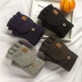 Men Women Winter Gloves Half Finger Open Flip Design Flap Warm Gloves Knitted Thickened Windproof Hand Cover s for Outdoor. 