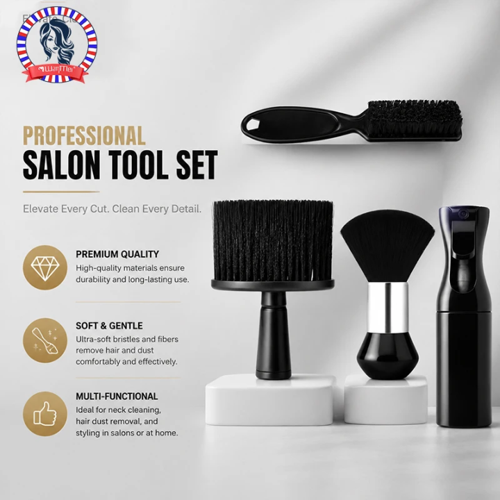 3/4 Set Professional Broken Hair Brush Spray Bottle Soft Hair Brush Neck Dust Remover Suitable for Salons in Barber Shops